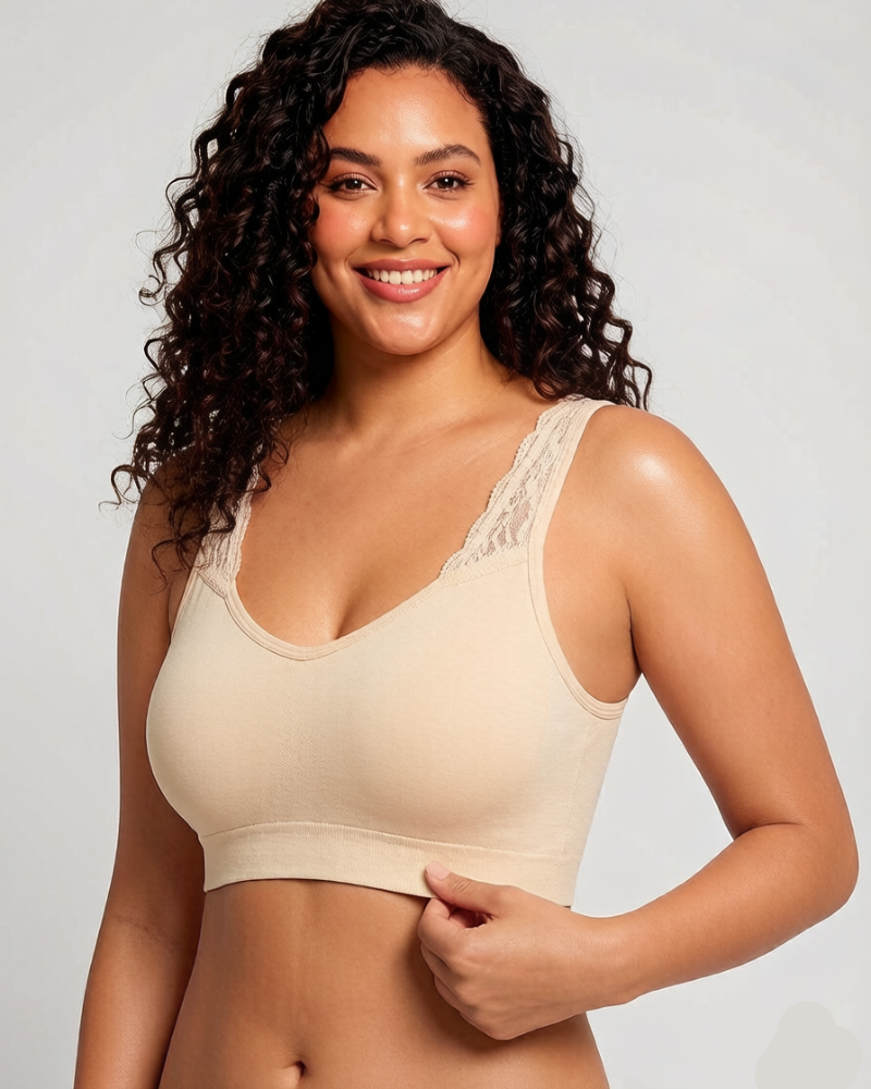 Reggiseno senza ferretto senza cuciture con spalline in pizzo