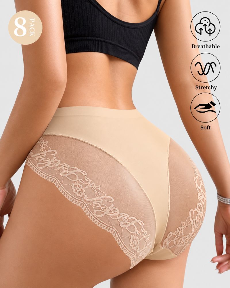 Slip in pizzo senza cuciture a vita media – confezione da 8