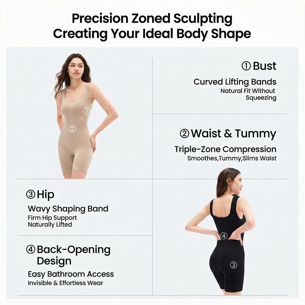 Body modellante total body a tripla compressione con apertura posteriore