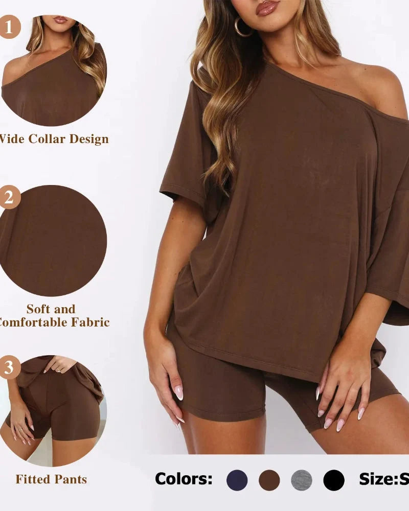 Completo lounge 2 pezzi top con spalle scoperte e shorts