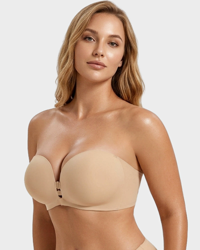 Reggiseno push-up senza spalline con chiusura frontale e spalline removibili