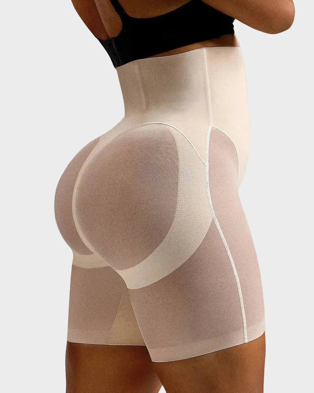 Pantaloncini modellanti a vita alta in rete a metà coscia