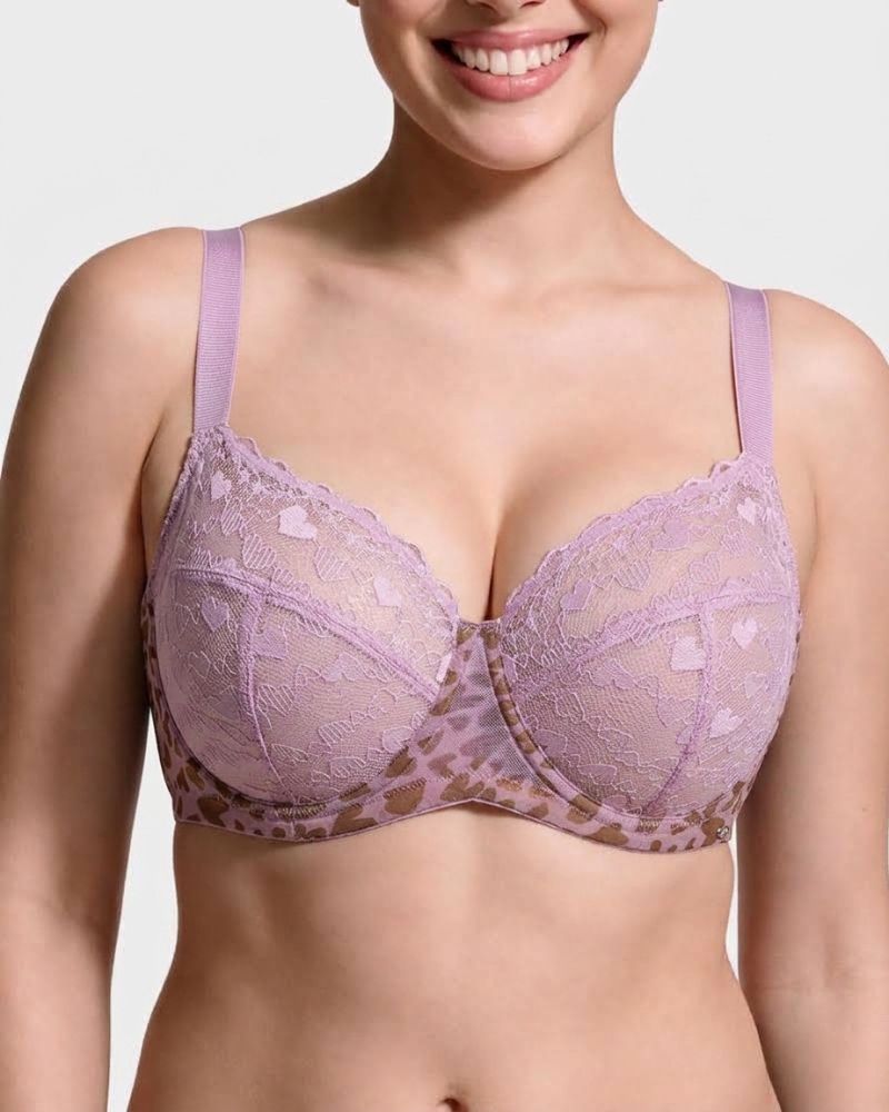 Reggiseno minimizer taglie comode in pizzo leopardato a cuori
