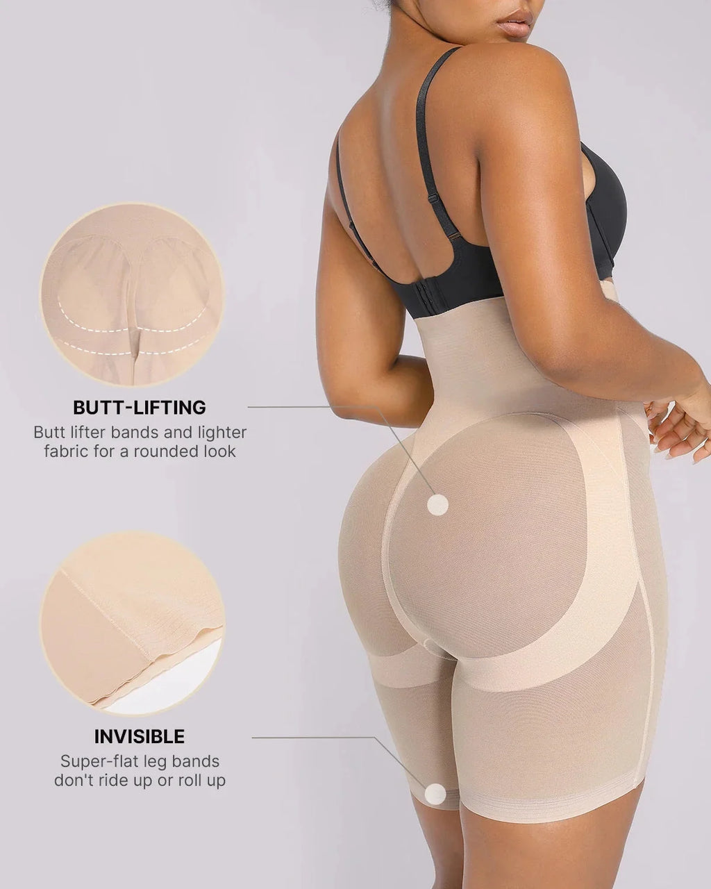 Pantaloncini modellanti a vita alta in rete a metà coscia