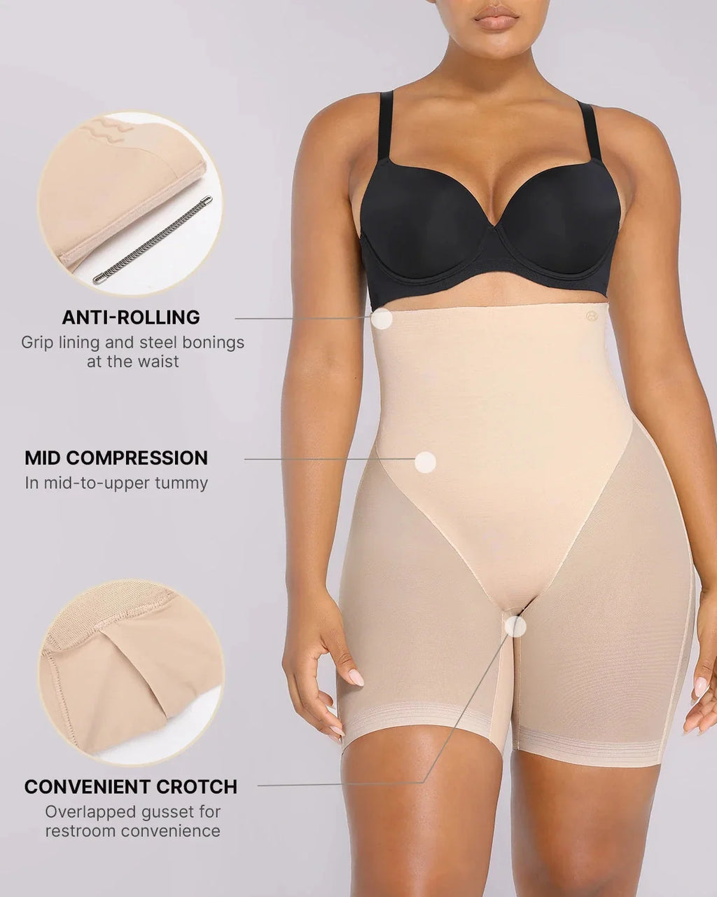Pantaloncini modellanti a vita alta in rete a metà coscia