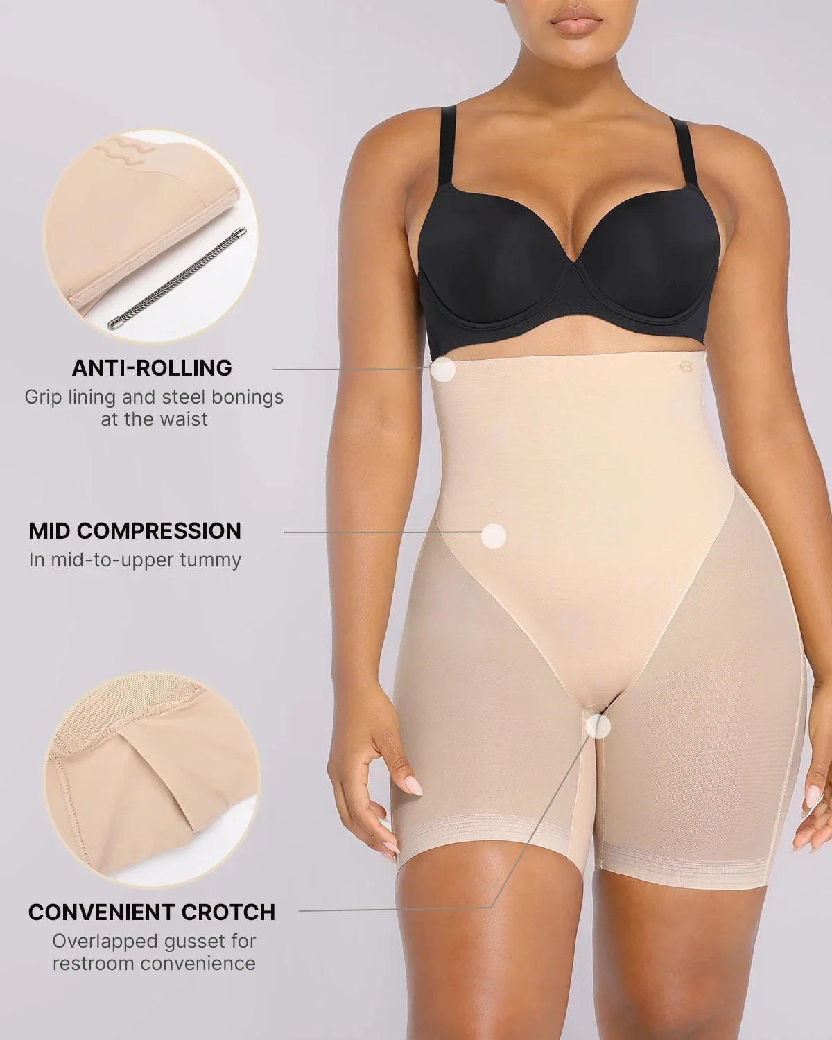 Pantaloncini modellanti a vita alta in rete a metà coscia