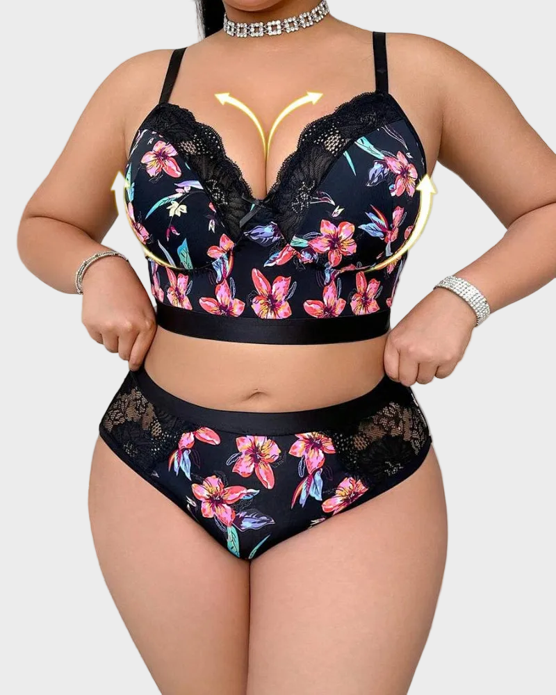 Completo lingerie floreale taglie comode senza ferretto