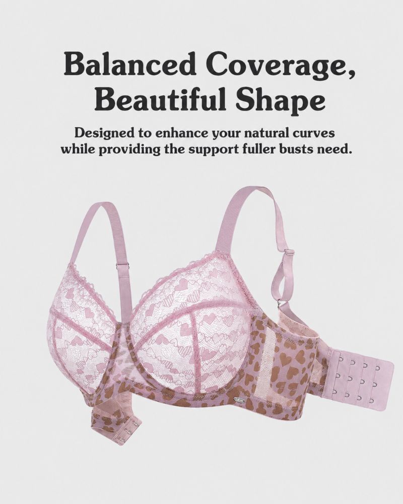 Reggiseno minimizer taglie comode in pizzo leopardato a cuori
