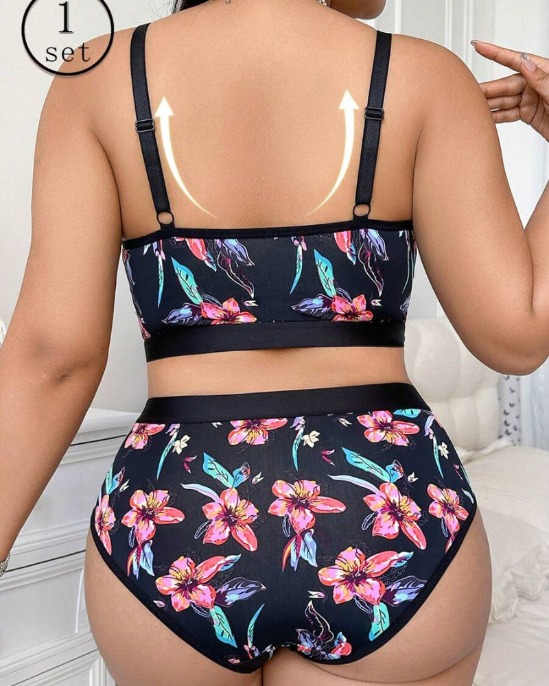 Completo lingerie floreale taglie comode senza ferretto
