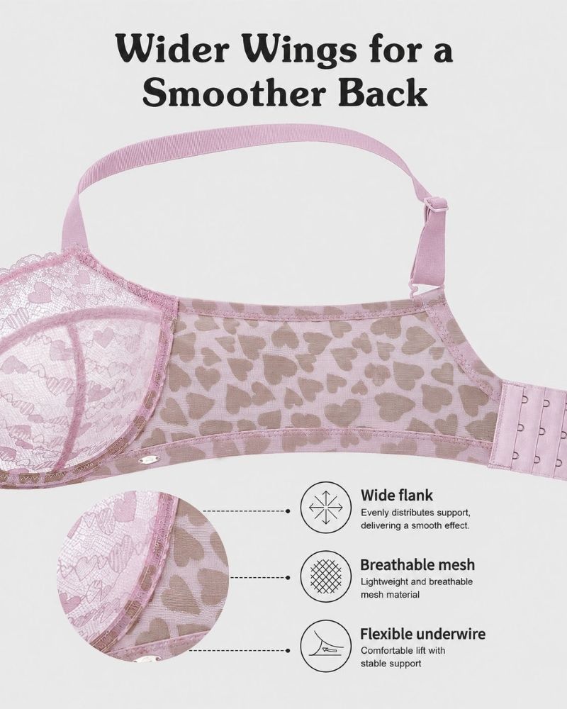 Reggiseno minimizer taglie comode in pizzo leopardato a cuori
