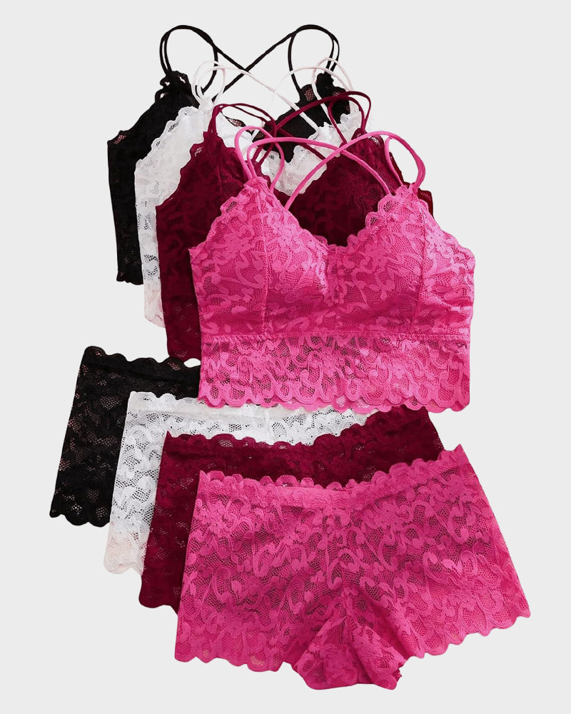 Completo romantico bralette e slip in pizzo