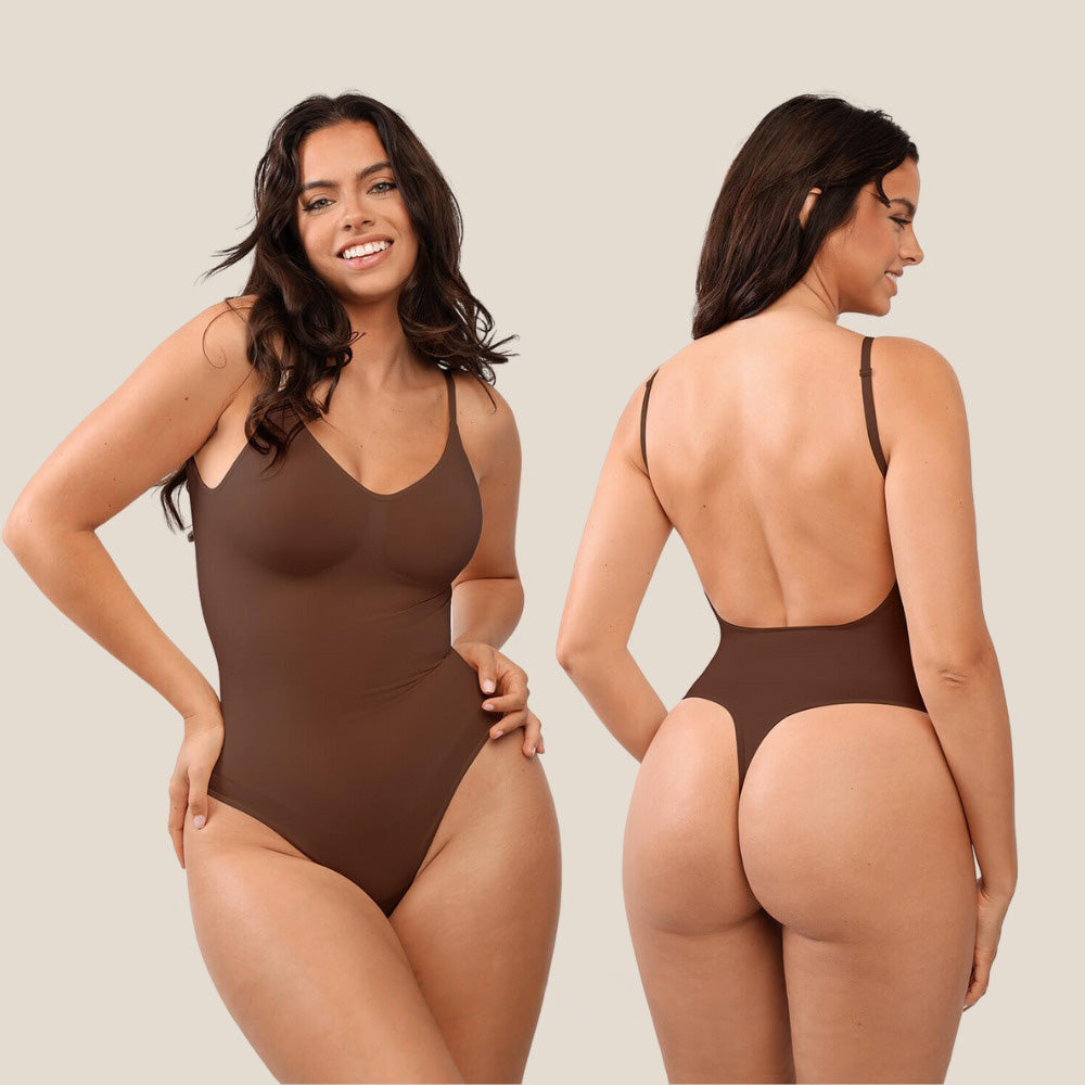 Naadloze corrigerende body met open rug en buikcorrectie