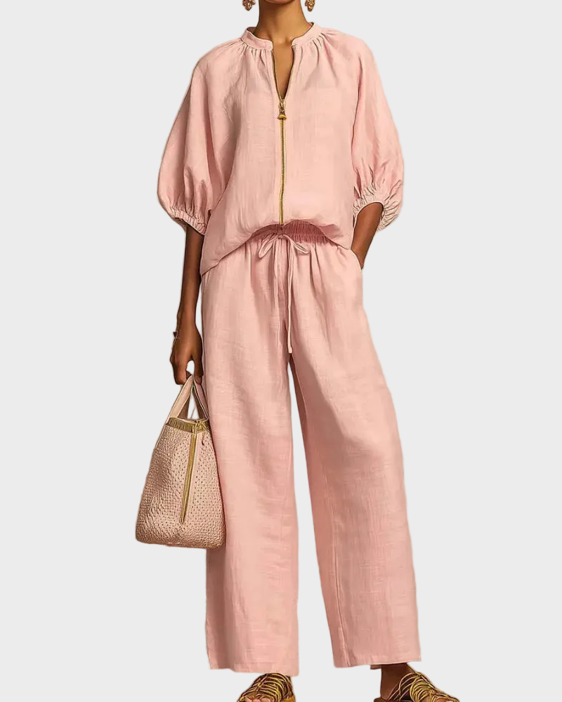 Completo lounge 2 pezzi con zip e pantaloni a gamba larga