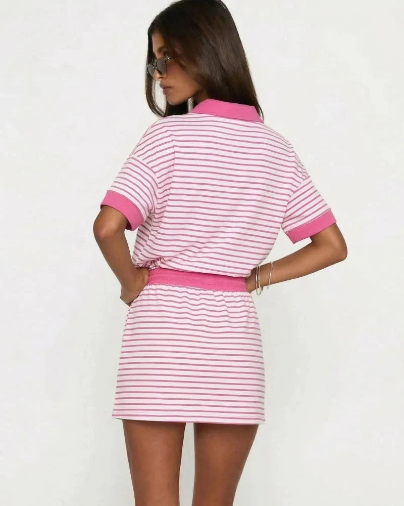 Completo 2 pezzi polo con scollo a V e gonna-pantalone