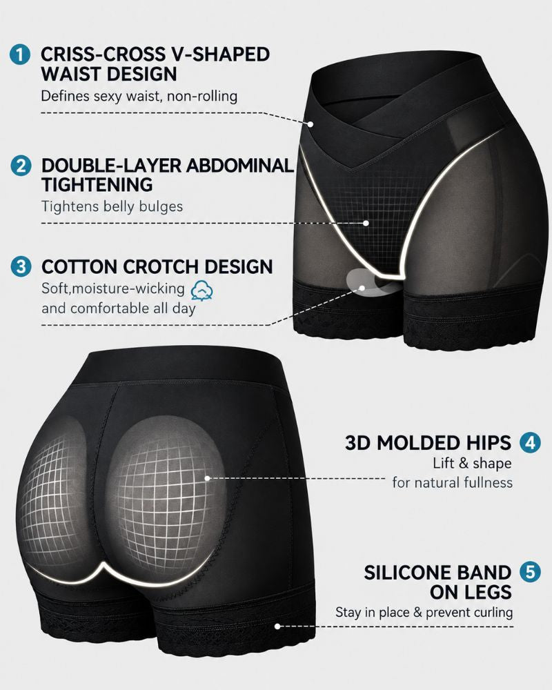 Pantaloncini modellanti push-up con vita incrociata a V