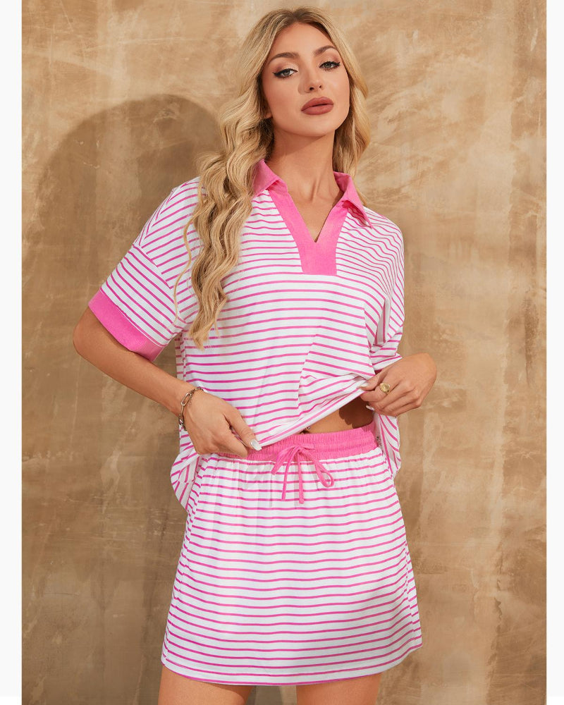 Completo 2 pezzi polo con scollo a V e gonna-pantalone