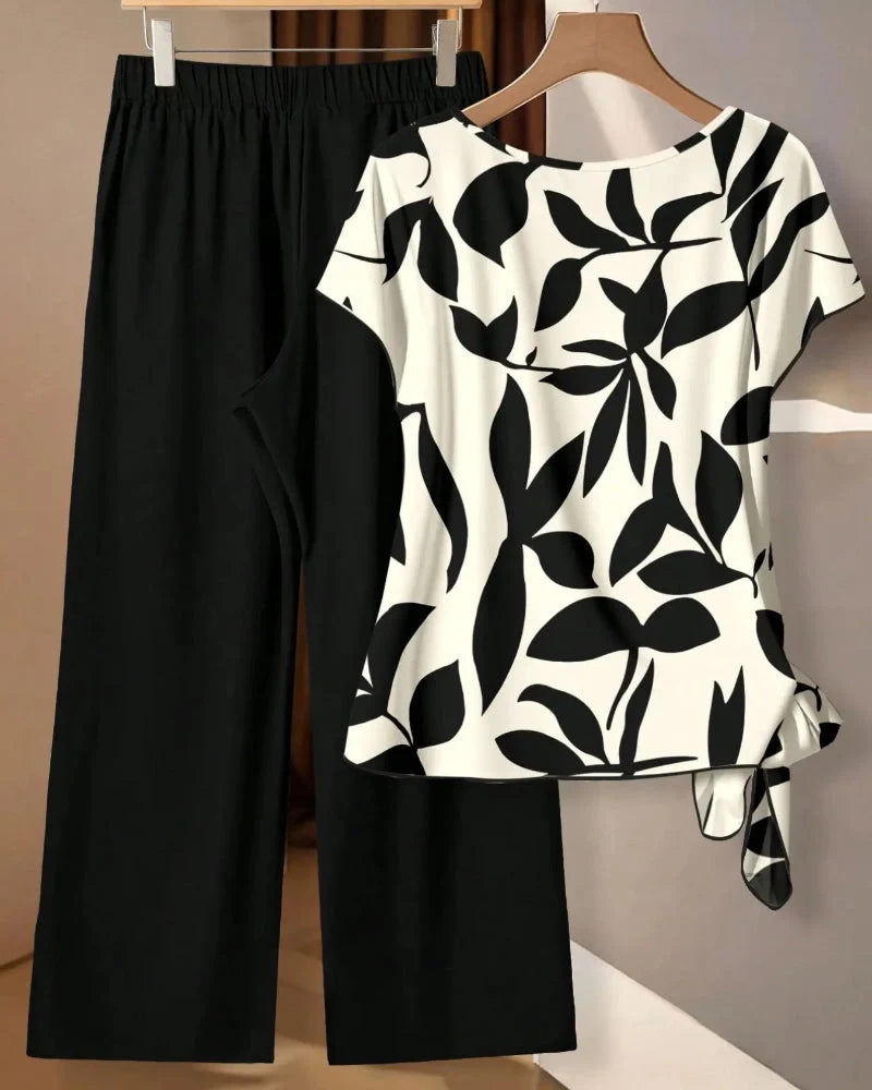 Completo estivo 2 pezzi camicia stampata e pantaloni morbidi