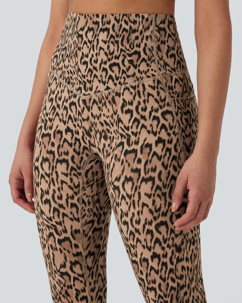 Leggings sportivi leopardati a vita alta con controllo pancia e tasche laterali