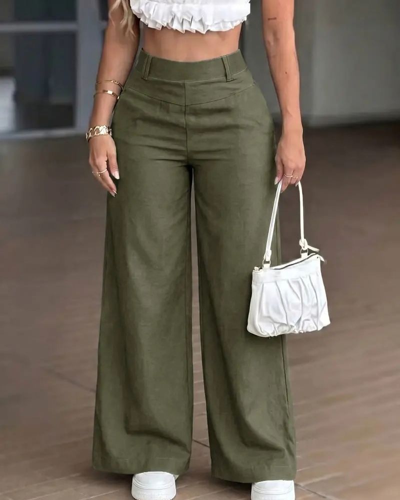 Pantaloni a gamba larga fluidi a vita alta