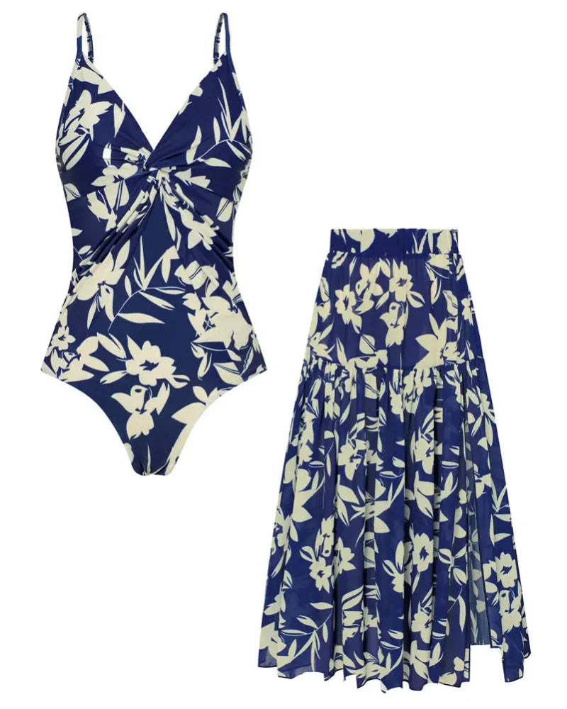 Blu navy bianco floreale
