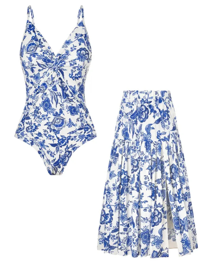 Bianco blu floreale