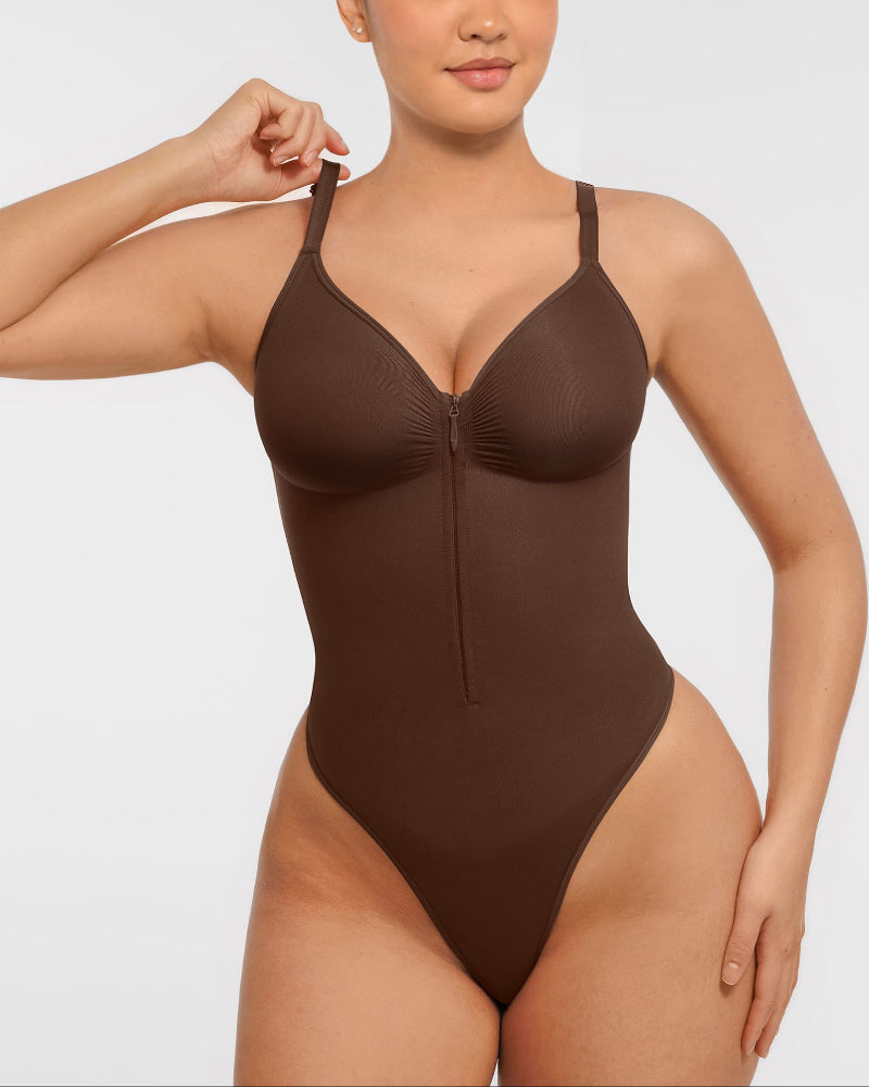 Body modellante senza cuciture con zip e controllo pancia