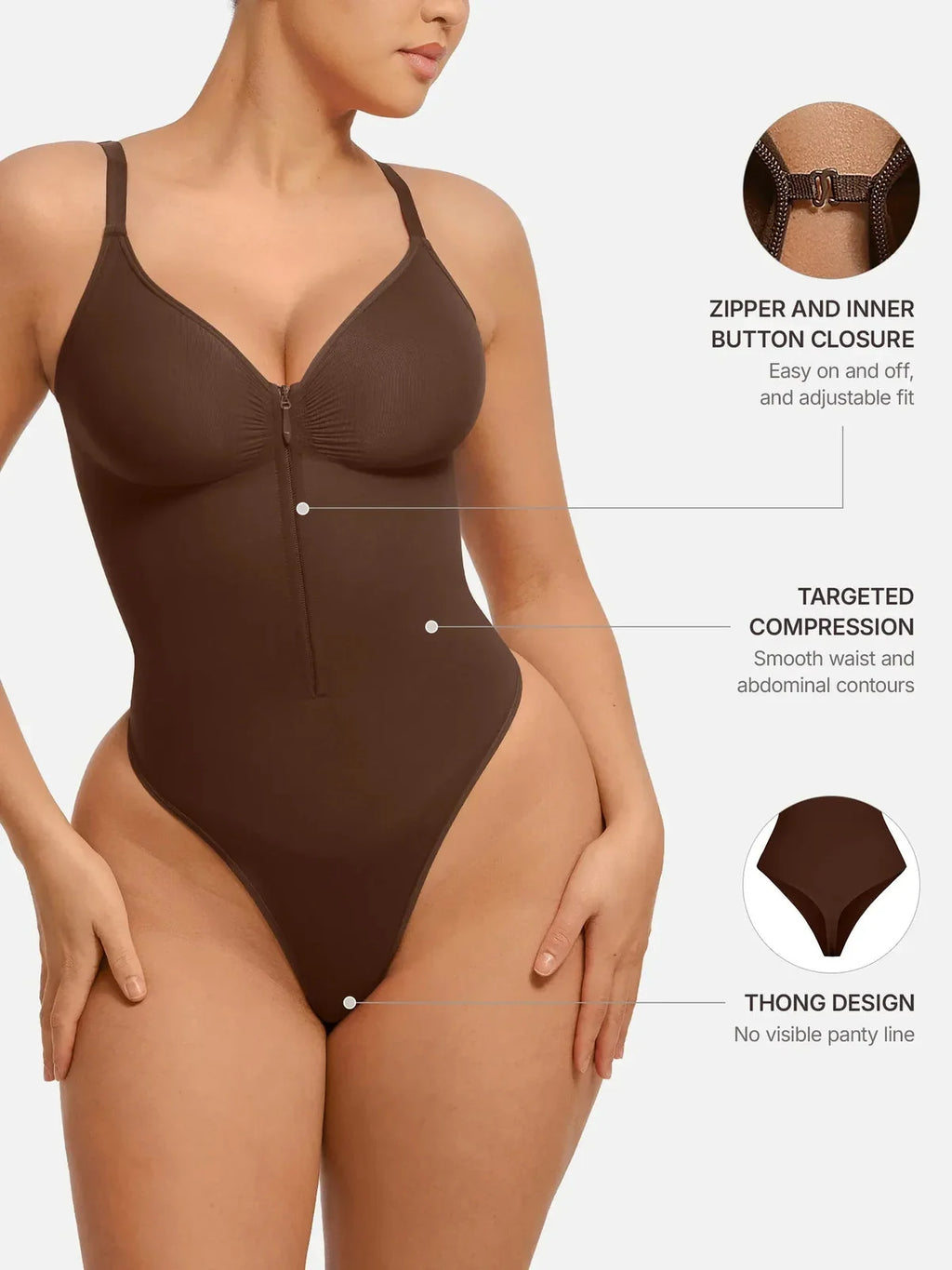 Body modellante senza cuciture con zip e controllo pancia