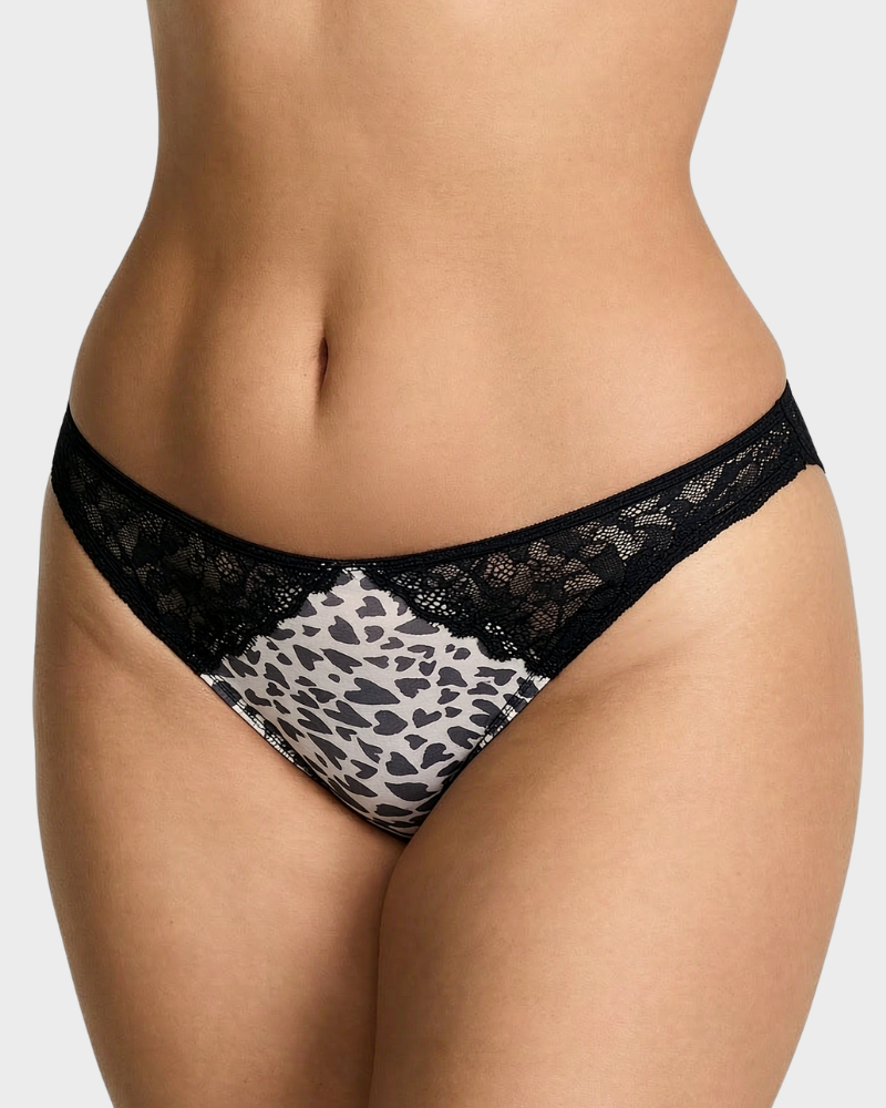 Slip in rete trasparente con pizzo leopardato a cuori