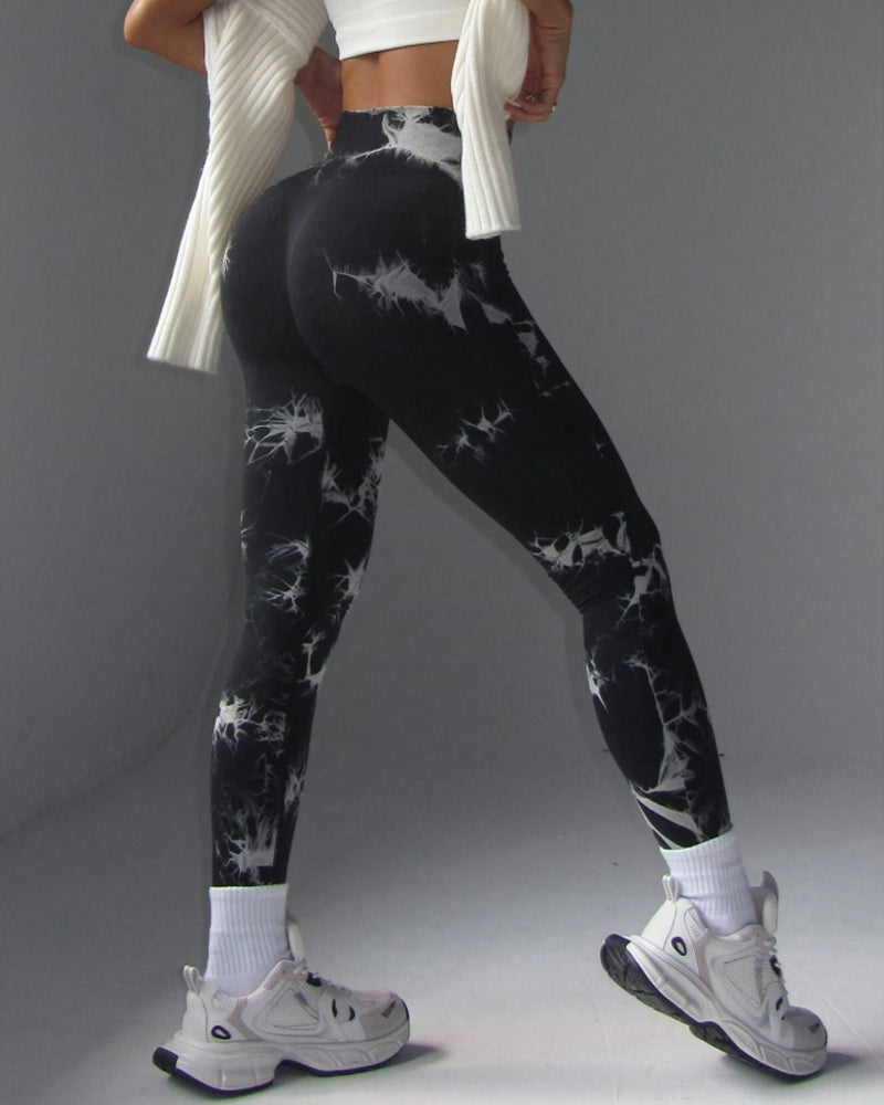 Leggings sportivi tie-dye con fascia in vita alta