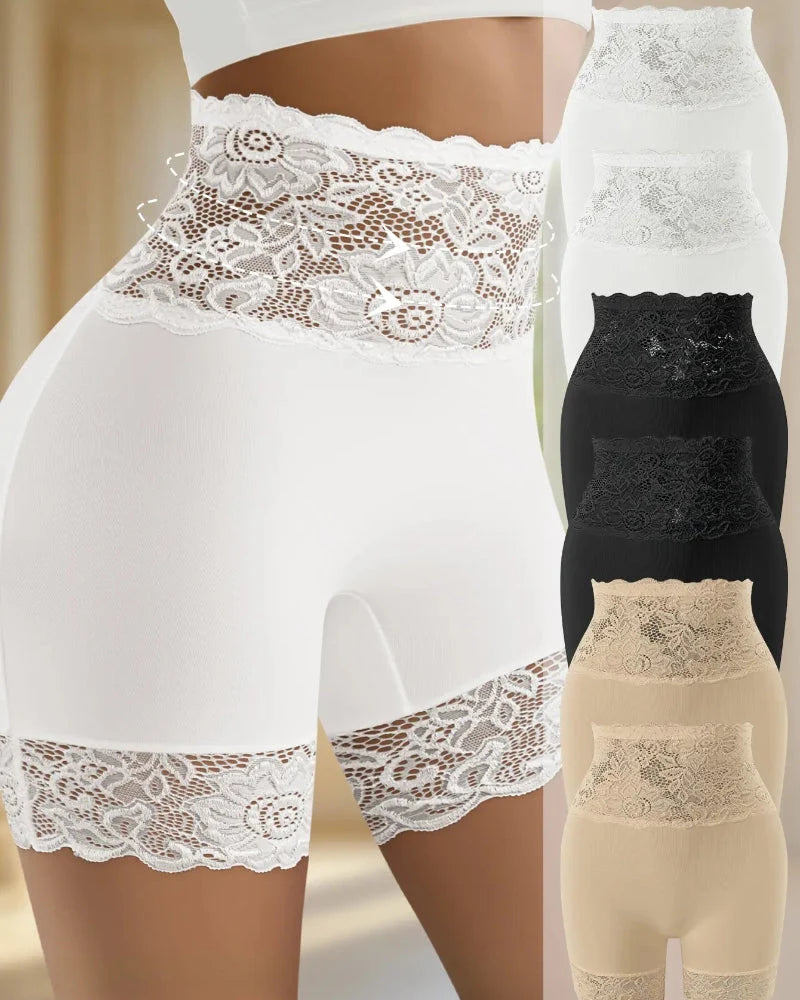 Pantaloncini modellanti a vita alta in pizzo con controllo pancia