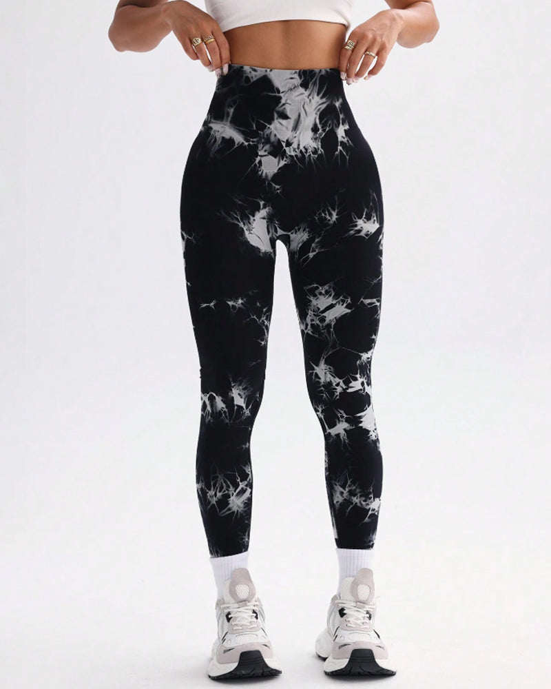 Leggings sportivi tie-dye con fascia in vita alta