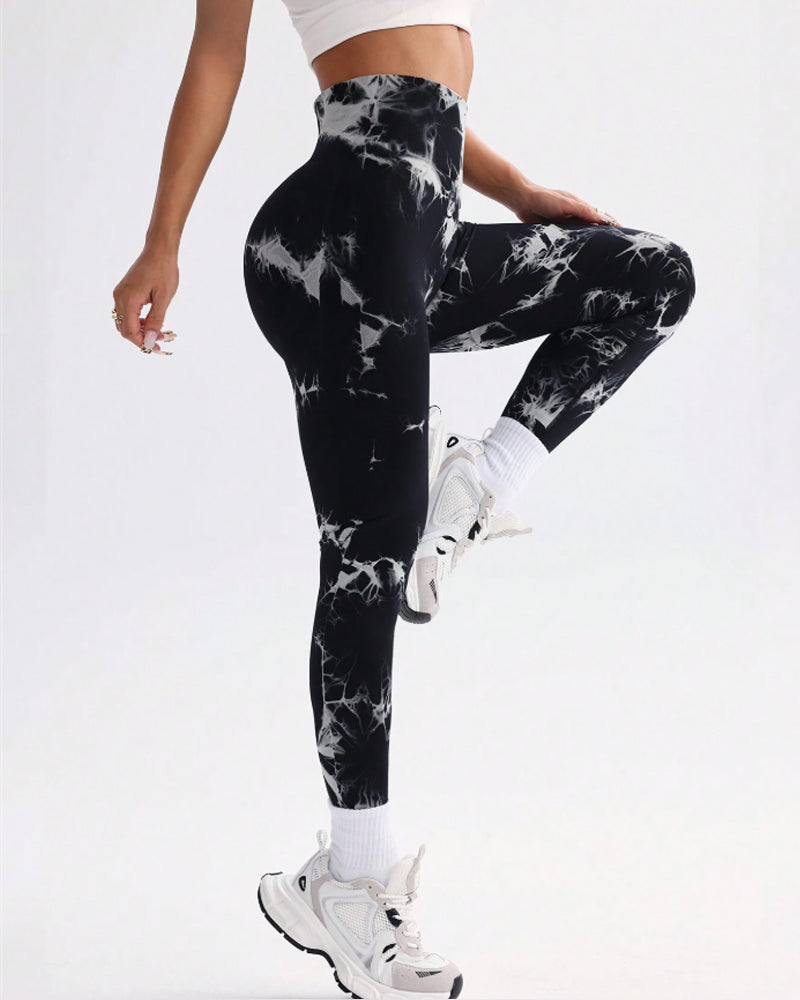 Leggings sportivi tie-dye con fascia in vita alta