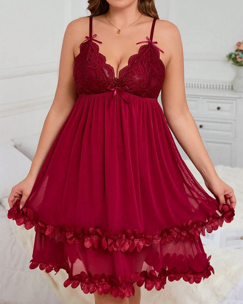 Sottoveste in pizzo floreale 3D velato taglie comode