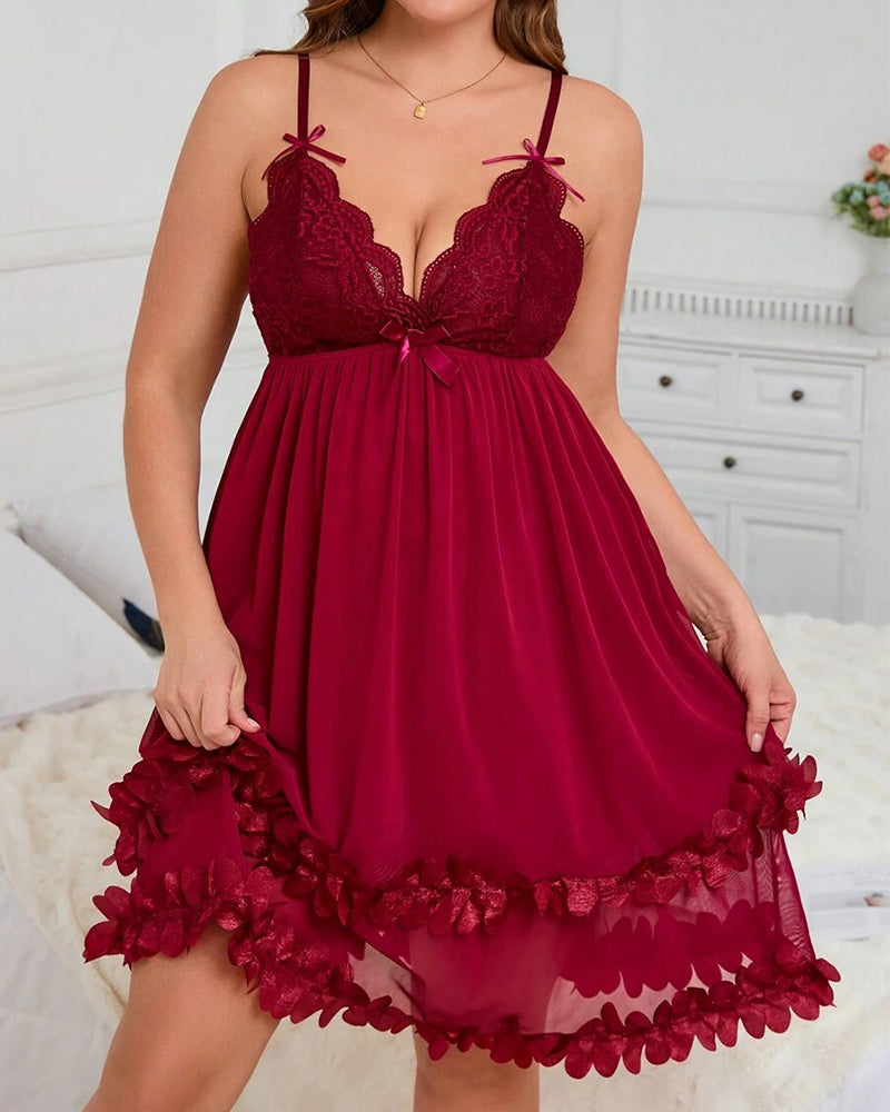 Sottoveste in pizzo floreale 3D velato taglie comode