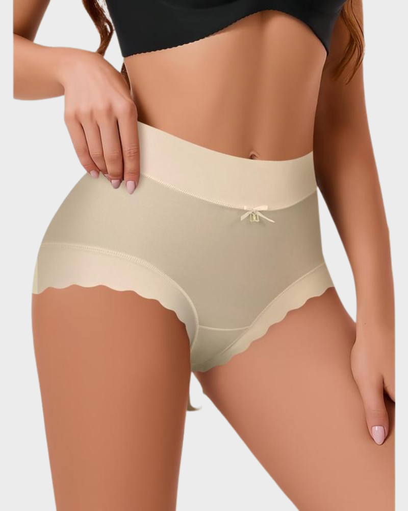 Slip senza cuciture a vita alta effetto seta con bordo smerlato – confezione da 6