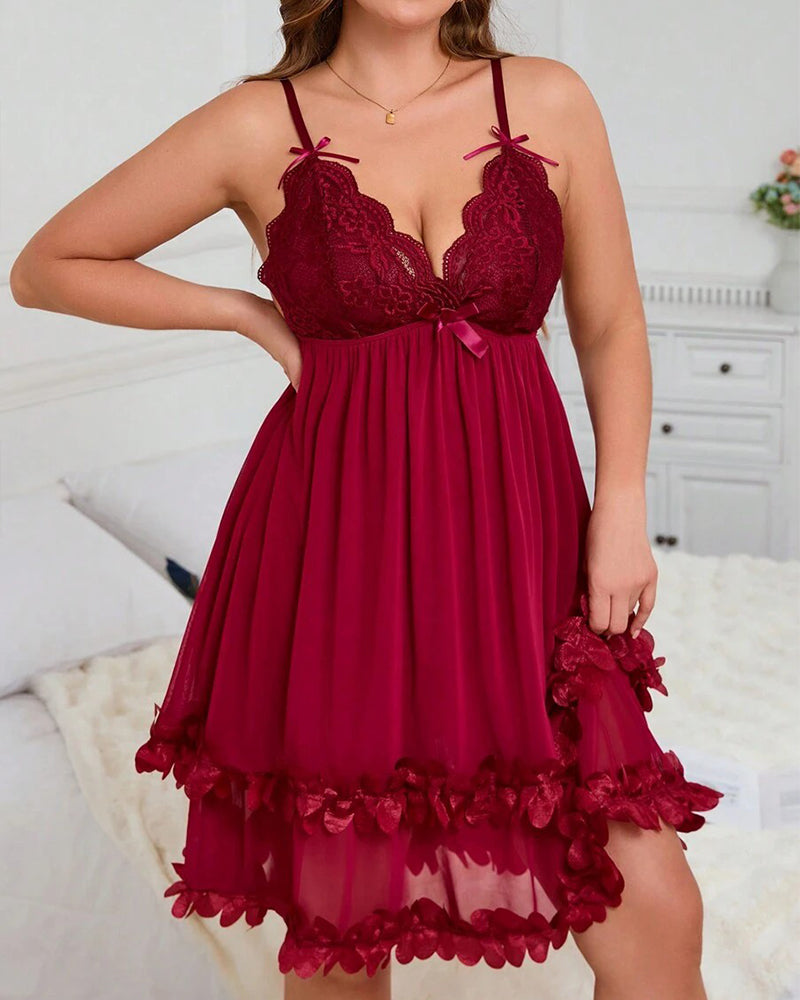 Sottoveste in pizzo floreale 3D velato taglie comode