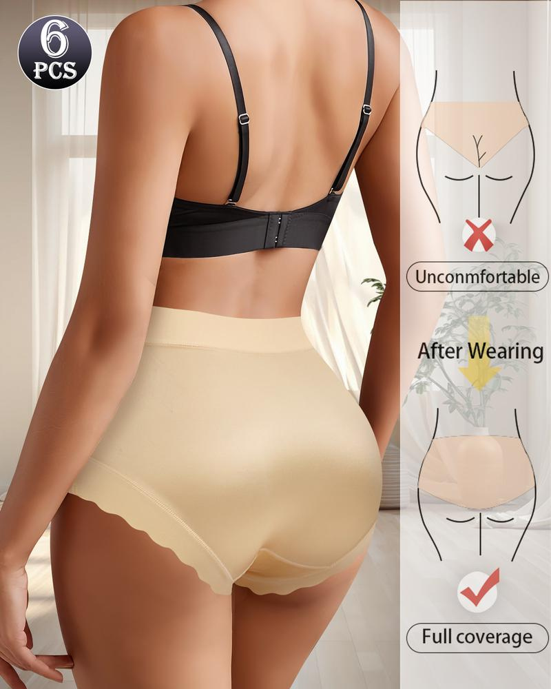 Slip senza cuciture a vita alta effetto seta con bordo smerlato – confezione da 6