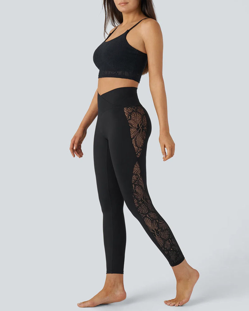 Leggings in pizzo push-up a vita alta con controllo pancia